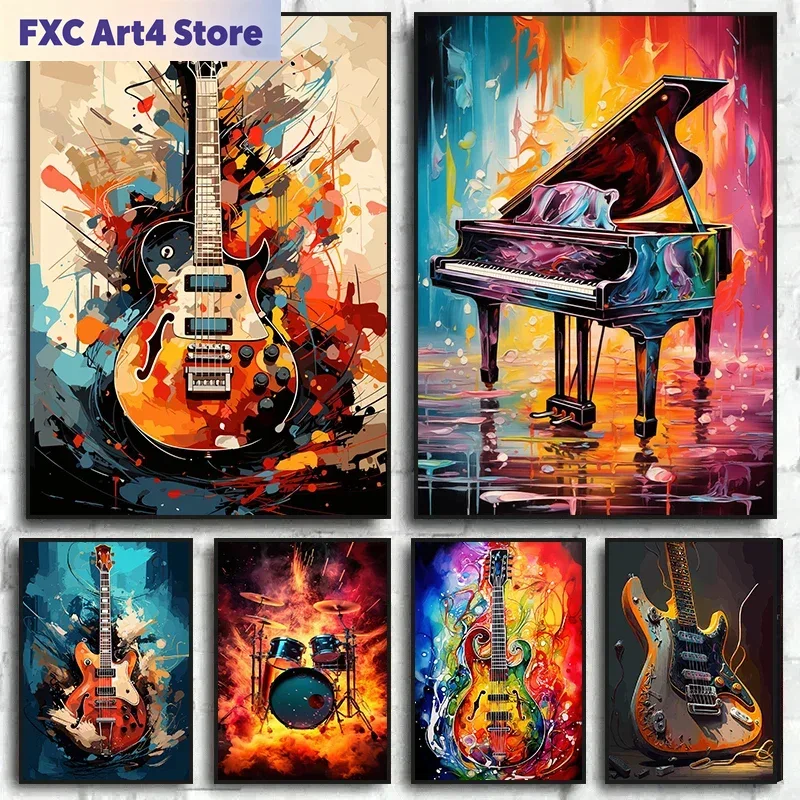 Picture Of Musical Instrument - Безрамные абстрактные цветные постеры с музыкальными
